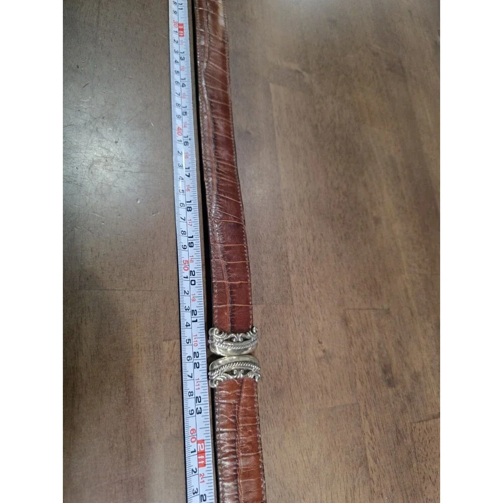 Vintage Brighton Reversible Black Brown Croc Leather Belt Silver Western Size S